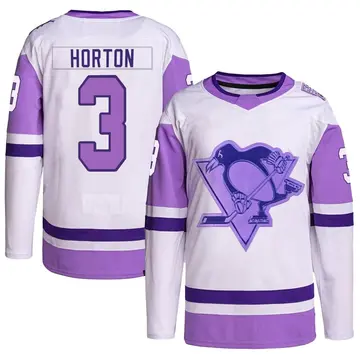 Youth Tim Horton Pittsburgh Penguins ＃3 Authentic White/Purple Hockey Fights Cancer Primegreen Jersey