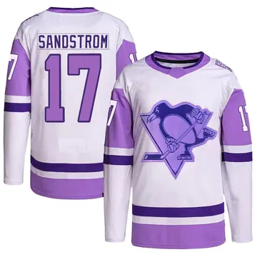 Youth Tomas Sandstrom Pittsburgh Penguins ＃17 Authentic White/Purple Hockey Fights Cancer Primegreen Jersey